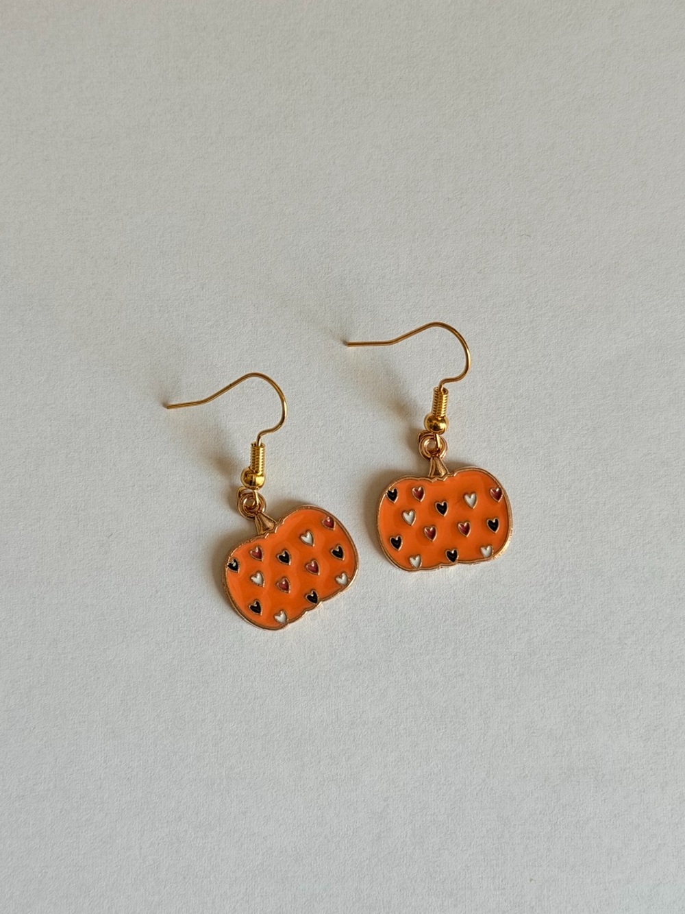 3/$30 Orange Pumpkin Heart Charm Drop Earrings Festive Fall Jewelry